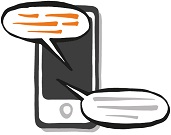 Icon of a mobile phone with speech bubbles