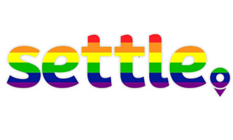 Settle logo in Pride flag colours