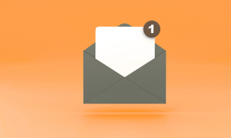 Illustration of an open envelope with a white letter inside, featuring a small circular notification badge with the number “1” in the top-right corner, set against an orange gradient background.